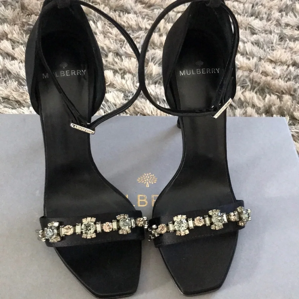 Mulberry Heeled Evening Sandal, Embellished Satin